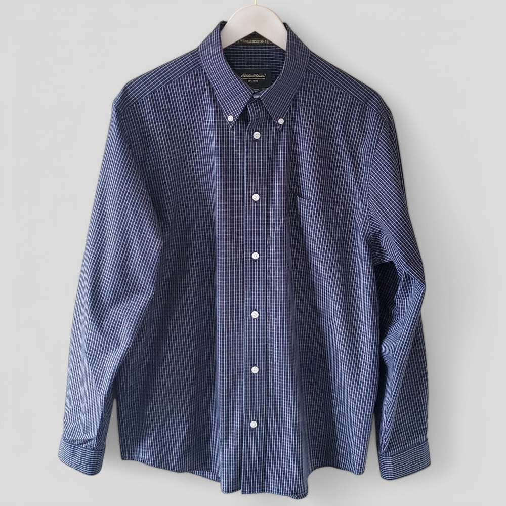 NWOT Eddie Bauer Wrinkle Resistant Dress Shirt Size M Old Money Gingham Check